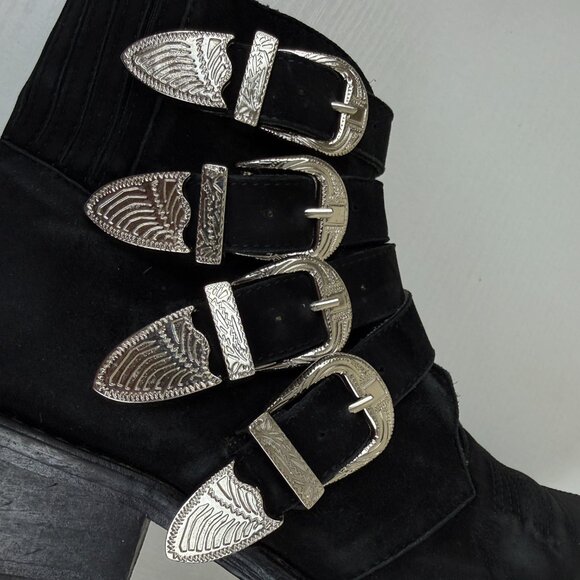 Toga Pulla Western Buckle Black Suede Ankle Boots - Picture 9 of 16
